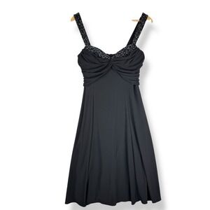 Y2K‎ Niki Livas Black Formal Dress Womens Fits Size Small Beaded Babydoll Glam